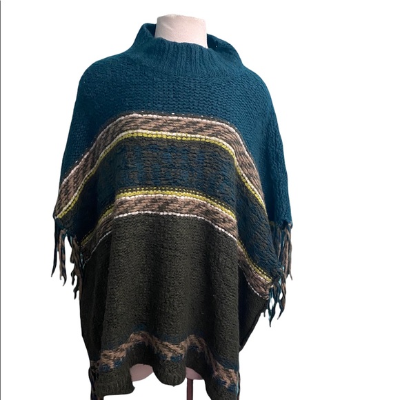 Free people labyrinth poncho army multi sz- XS - Picture 2 of 6